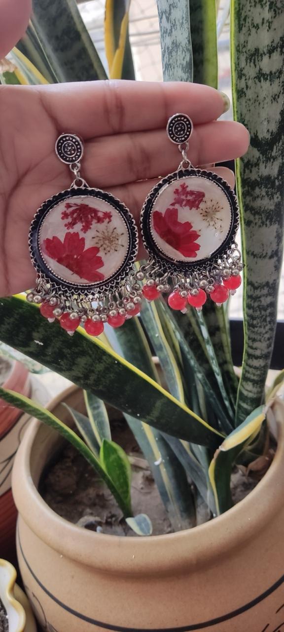 Resin flower jhumka