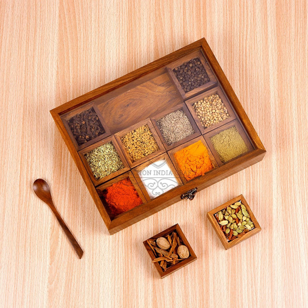 Wooden Spice Box Set with Spoon
