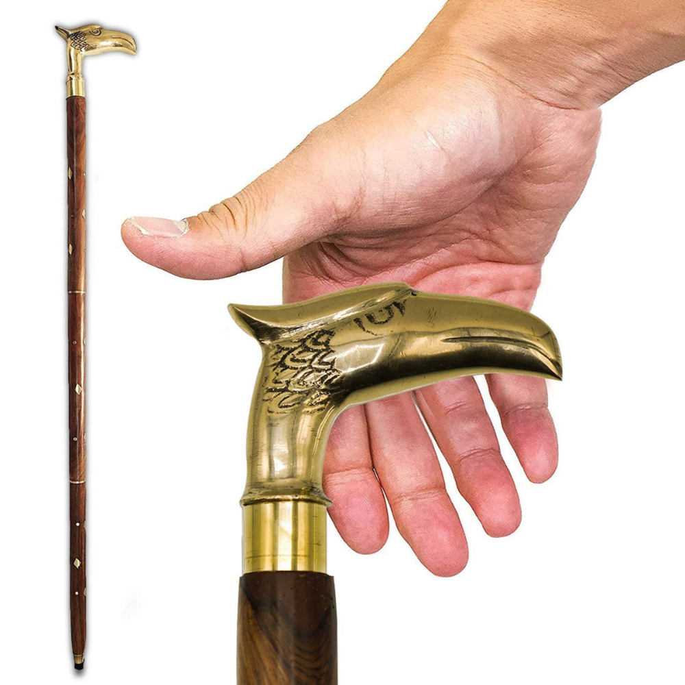 Wooden Walking Stick With Brass Eagle Handle