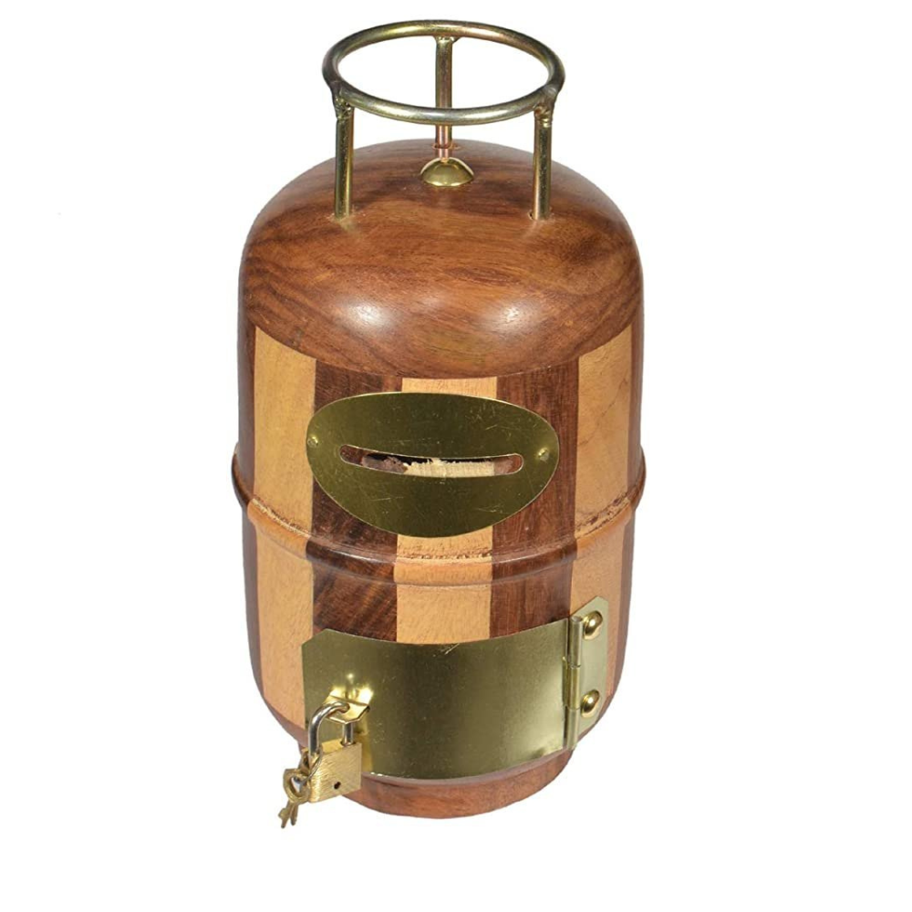 Cylindrical Wooden Money Bank