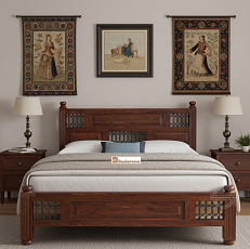 SHEESHAM WOOD BED IRON JALI