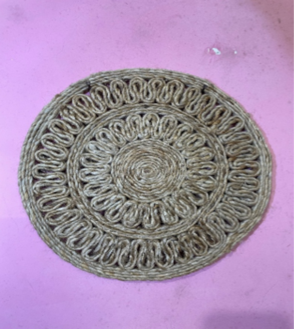 Handwoven Round Jute Mat – Eco-Friendly Home Decor and Table Accent