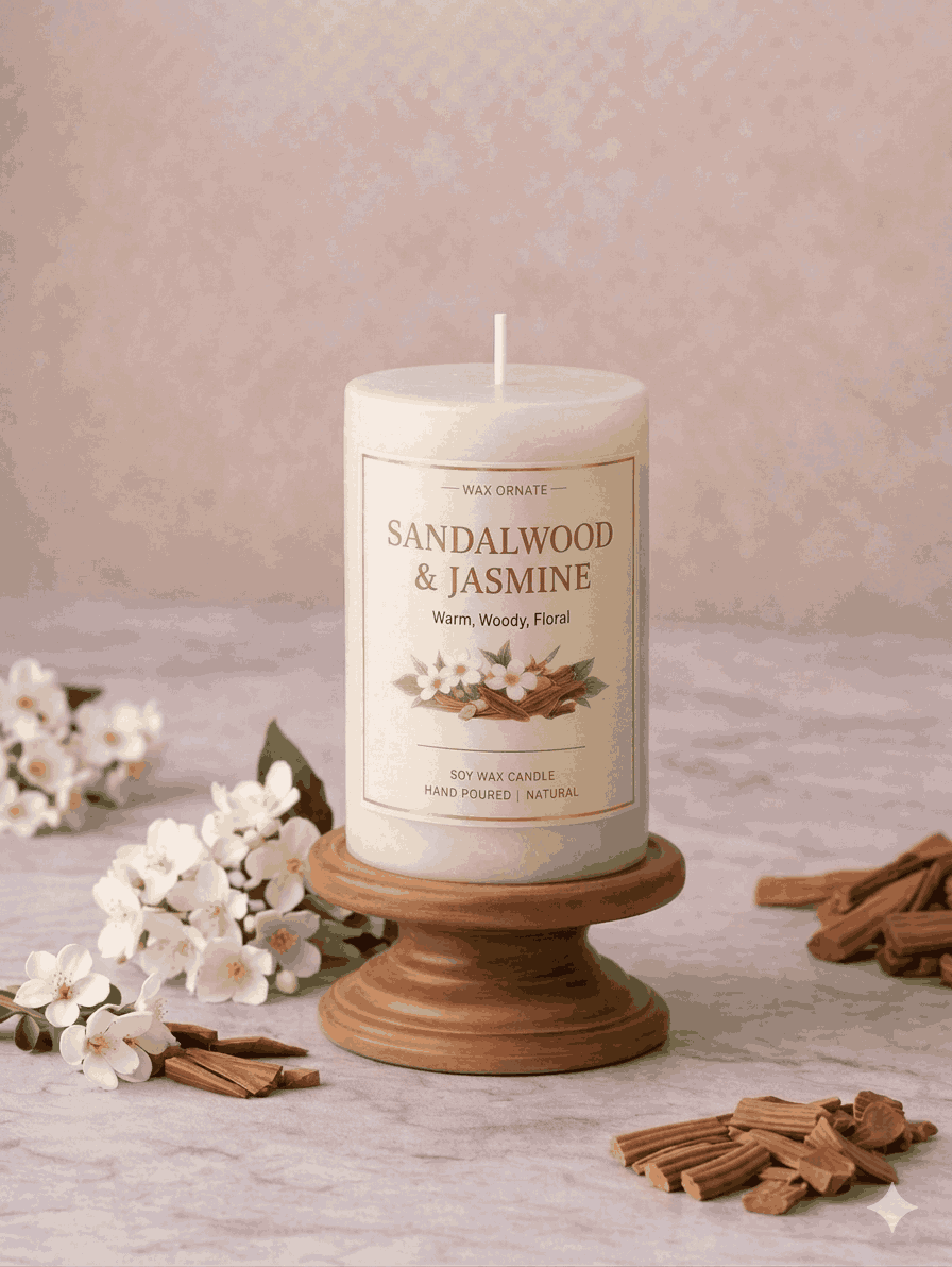 Pillar  Sandalwood and Jasmine Candles