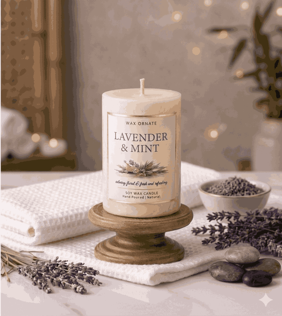 Pillar Lavendar and Mint Candle